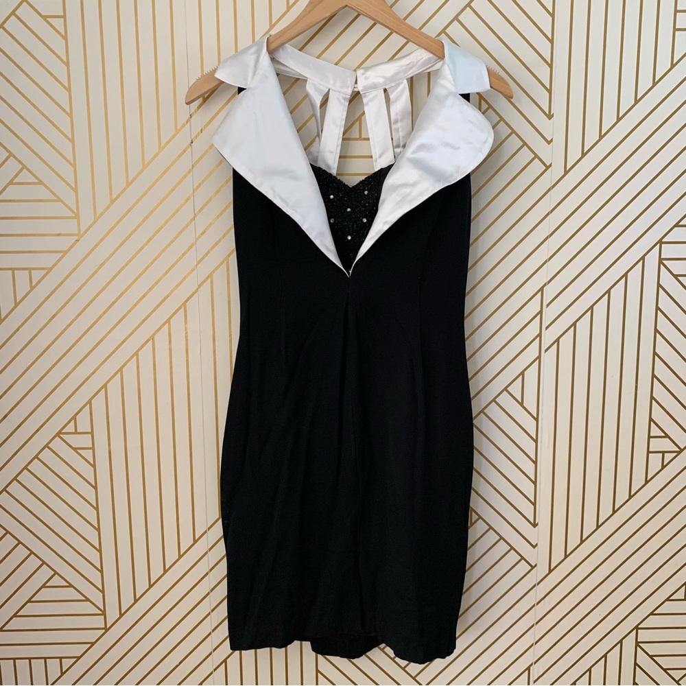 Ever Beauty Tuxedo Dress mini dress sleeveless Strappy cutout collared beaded 4